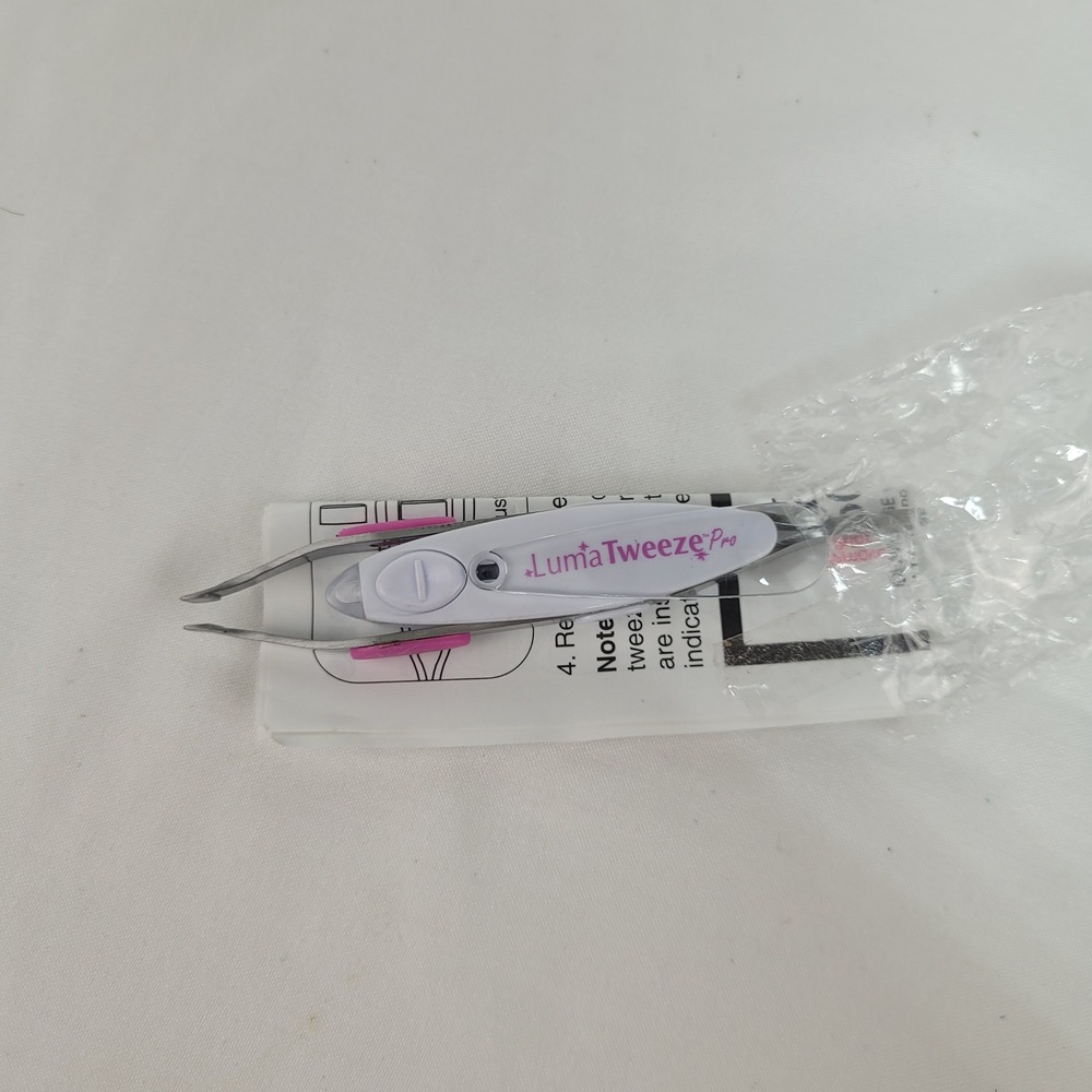 LumaTweeze Pro Lighted Tweezers White Pink Stainless Steel LED Beauty Tool
